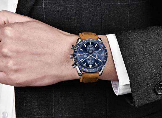 Montres-bracelets en cuir cool pour hommes, classique, décontractée, élégante, chronographe